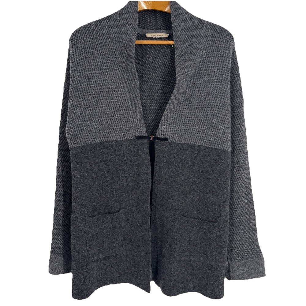 Chiaramente Womens Mid Length Cardigan Sweater L Wool Blend Pockets Quiet Luxury